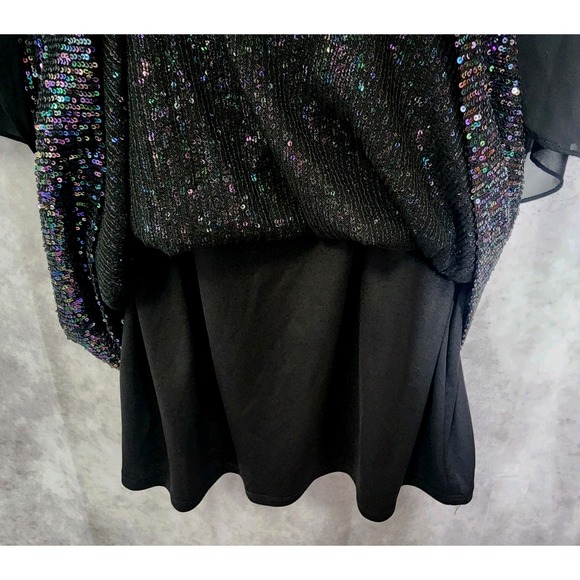 CONNECTED Plus Size Sequined Chiffon Sleeve Dress Black Size 18W Party Holiday - Picture 6 of 7